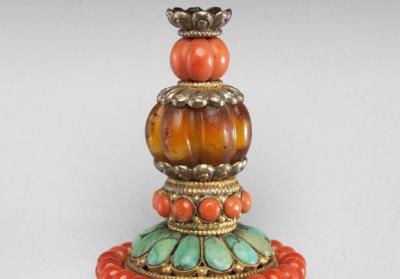 图片[3]-Silver hat finial with coral and turquoise inlay, Qianlong reign (1736-1795), Qing dynasty-China Archive